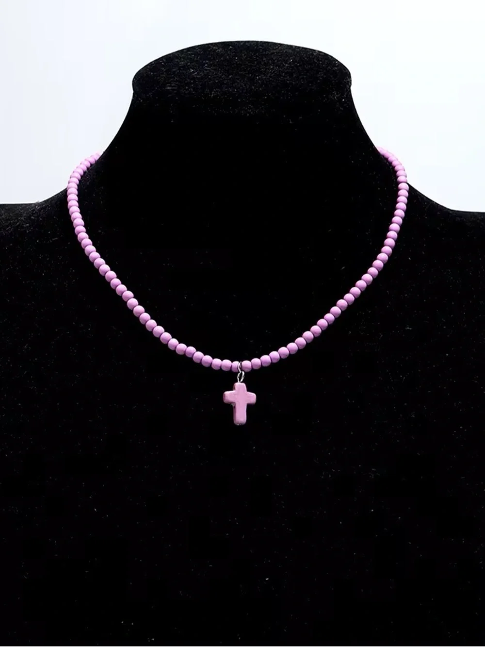 Purple Beaded Cross Necklace - Women Jewelry